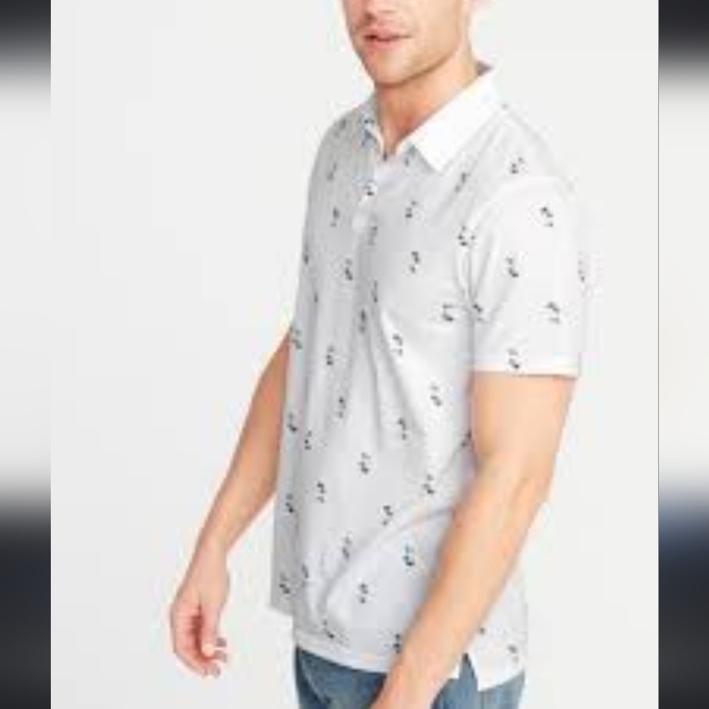 Old Navy Men's White Soft-washed Pineapple Printed Jersey Polo NWT